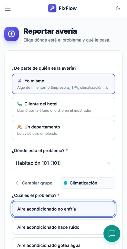 FixFlow · reportar avería